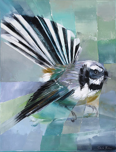 Sheila Brown nz bird artist, fantail, acrylic on canvas